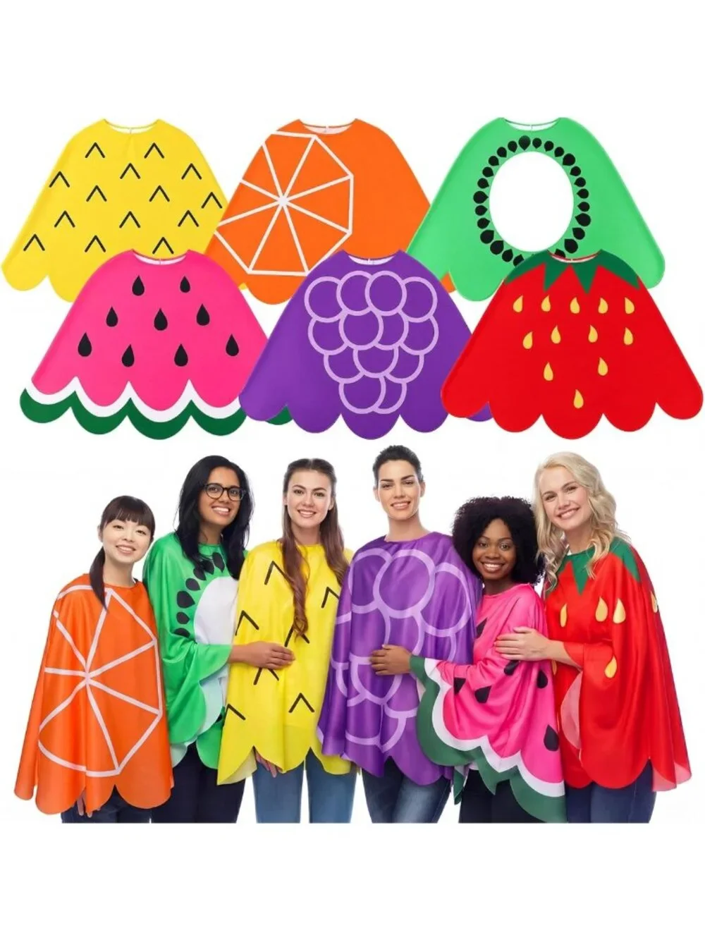 Colorful 6-Piece Halloween Cloak Costume Set for Adults | Group Cosplay Supplies
